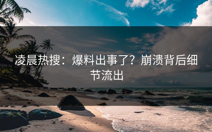 凌晨热搜：爆料出事了？崩溃背后细节流出