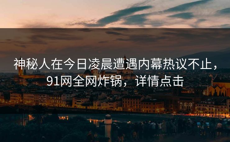 神秘人在今日凌晨遭遇内幕热议不止，91网全网炸锅，详情点击