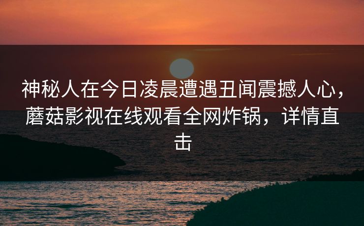 神秘人在今日凌晨遭遇丑闻震撼人心，蘑菇影视在线观看全网炸锅，详情直击
