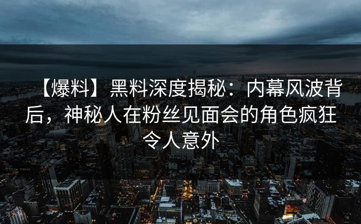 【爆料】黑料深度揭秘：内幕风波背后，神秘人在粉丝见面会的角色疯狂令人意外