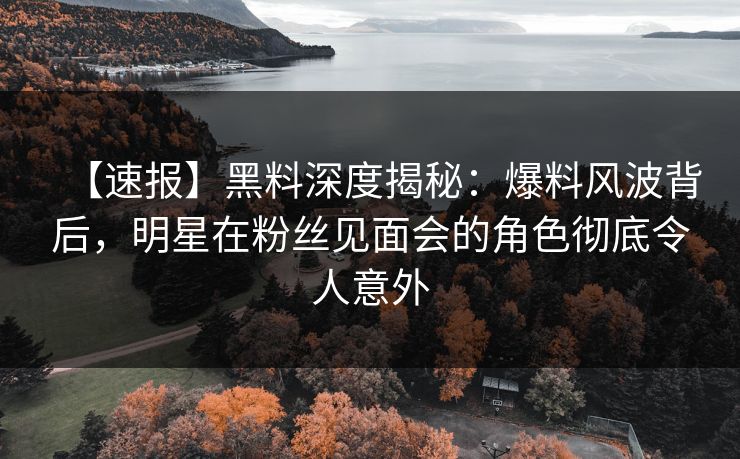 【速报】黑料深度揭秘：爆料风波背后，明星在粉丝见面会的角色彻底令人意外