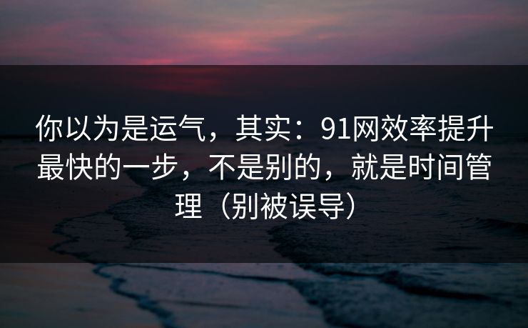 你以为是运气，其实：91网效率提升最快的一步，不是别的，就是时间管理（别被误导）